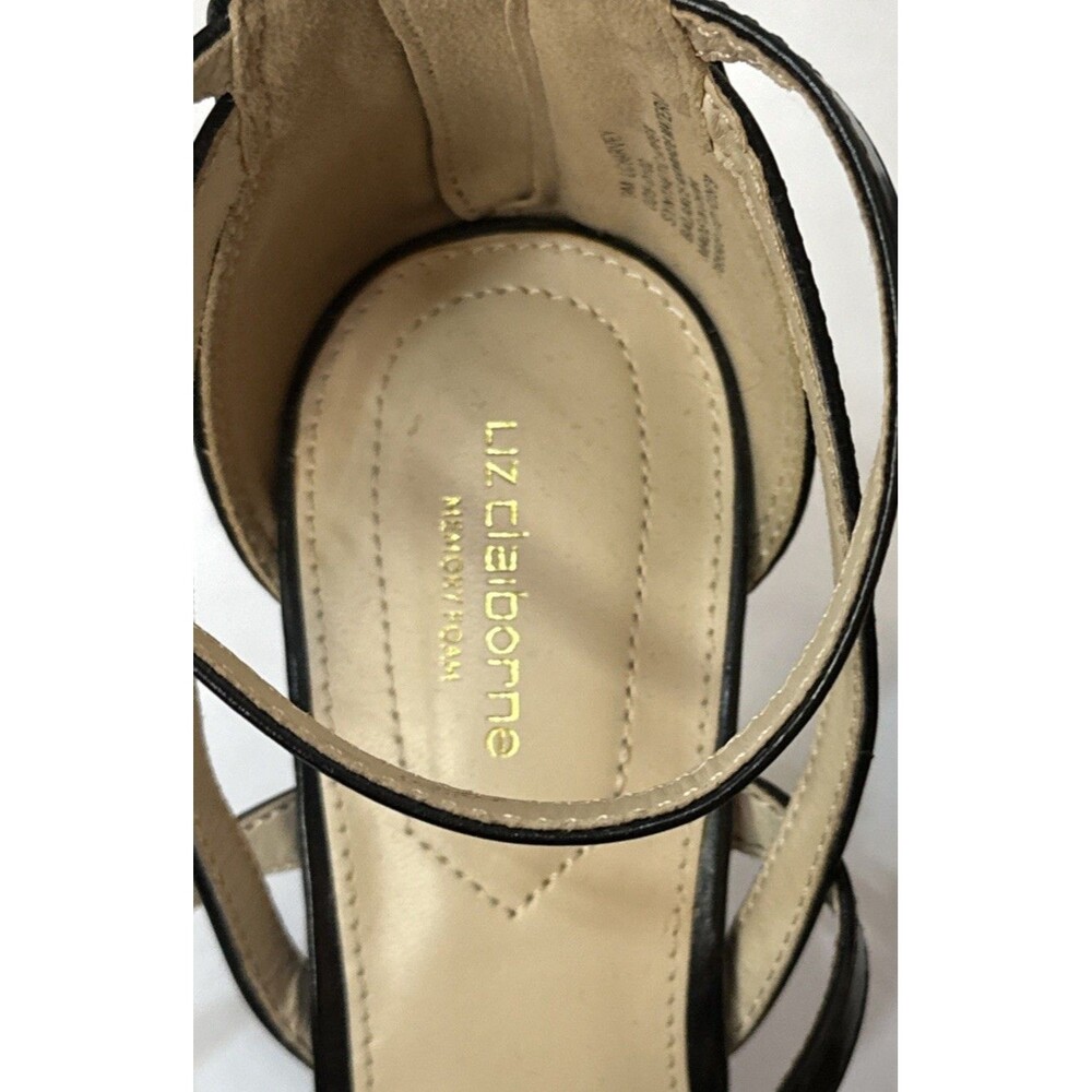 NWOT Liz Claiborne Harvey Black Faux Croc Pointed Toe Stiletto Pumps Sz9M Straps - Picture 9 of 10